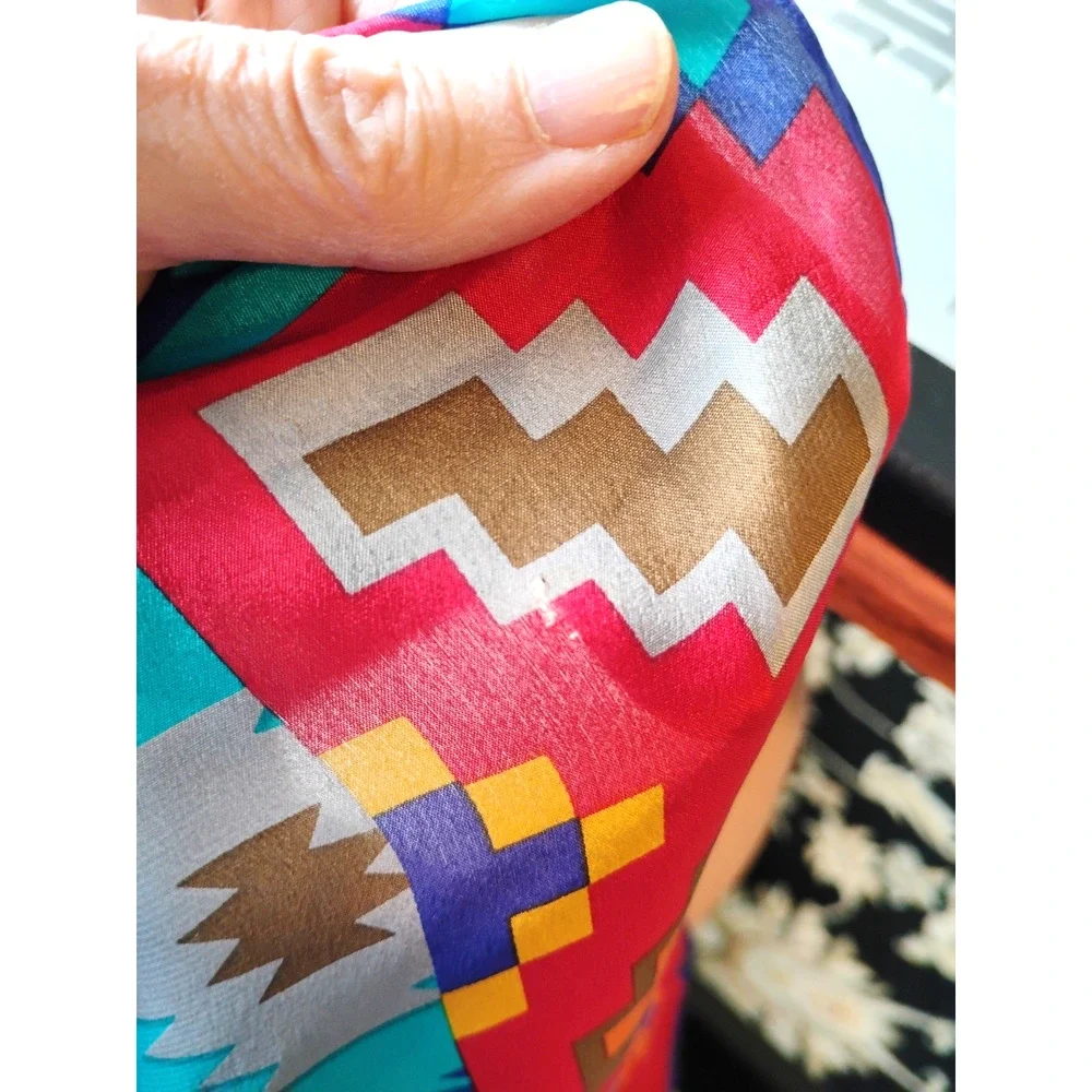 Kenzo Silk Satin Square Scarf Geometric Ikat Diamond Dopamine Festival Bold